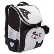 Ранец GRIZZLY анатомическая спинка, с мешком для обуви, для девочек, «BLACKY», серый, 33х25х13 см, RAm-584-1/2
