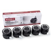 Колеса (ролики) BRABIX для кресла, прорезиненные, ХРОМ, d 60 мм, КОМПЛЕКТ 5 шт., шток d 11 мм, черные, короб, 533089