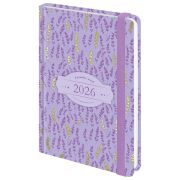 Ежедневник датированный 2026 с резинкой 145х203 мм, А5, BRAUBERG твердый, фольга, «Лаванда», 117344