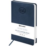 Ежедневник датированный 2026, А5, 138x213 мм, BRAUBERG «Favorite», под кожу, темно-синий, 117036