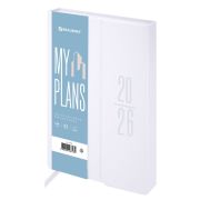 Ежедневник датированный 2026, А5, 138x213 мм, BRAUBERG «Towny», под кожу, клапан, белый, 117042