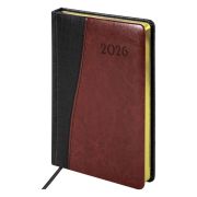Ежедневник датированный 2026, А5, 138x213 мм, BRAUBERG «Cayman», под кожу, черный/коричневый, 117045