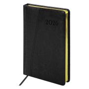 Ежедневник датированный 2026, А5, 138x213 мм, BRAUBERG «Cayman», под кожу, черный, 117047