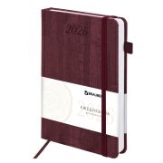 Ежедневник датированный 2026 А5 138x213 мм, BRAUBERG «Wood», под кожу, держатель для ручки, бордо, 117107