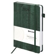 Ежедневник датированный 2026 А5 138x213 мм, BRAUBERG «Wood», под кожу, держатель для ручки, зеленый, 117109