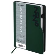 Ежедневник датированный 2026, А5, 150x213 мм, BRAUBERG «Up», под кожу, софт-тач, держатель для ручки, зеленый, 117117