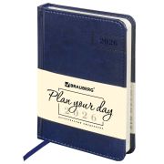 Ежедневник датированный 2026, МАЛЫЙ ФОРМАТ 100х150 мм, А6, BRAUBERG «Imperial», под кожу, синий, 117255