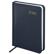 Ежедневник датированный 2026, МАЛЫЙ ФОРМАТ 100х150 мм, А6, BRAUBERG «Select», балакрон, темно-синий, 117259