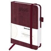 Ежедневник датированный 2026 МАЛЫЙ ФОРМАТ 100х150 мм, А6, BRAUBERG Wood, под кожу, бордовый, 117265