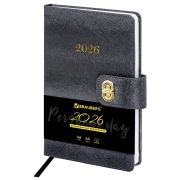 Ежедневник датированный 2026 А5 138х213 мм, BRAUBERG «Elegant», под кожу, застежка, черный, 117368