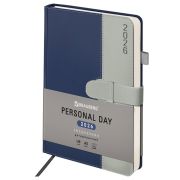 Ежедневник датированный 2026, А5, 138х213 мм, BRAUBERG «Esthetic», под кожу, держатель для ручки, застежка, синий/серый, 117373