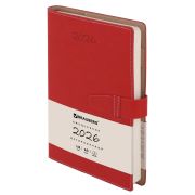 Ежедневник датированный 2026, А5, 143х218 мм, BRAUBERG «Journal», под кожу, застежка, держатель для ручки, органайзер, красный, 117380