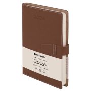 Ежедневник датированный 2026, А5, 143х218 мм, BRAUBERG «Journal», под кожу, застежка, держатель для ручки, органайзер, коричневый, 117383