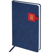 Ежедневник датированный 2026 А5 138х213 мм, BRAUBERG «Accent», под кожу, держатель, синий/красный, 117386