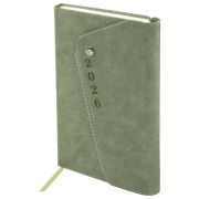 Ежедневник датированный 2026, А5, 145х213 мм, BRAUBERG «Jacket», под кожу, клапан, держатель, зеленый, 117402