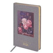 Ежедневник датированный 2026 А5 138х213 мм, BRAUBERG «ArtGallery», под кожу, нашивка, серый, 117406