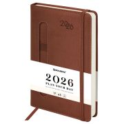 Ежедневник датированный 2026, А5, 138x213 мм, BRAUBERG «Optimal», под кожу, резинка, держатель для ручки, коричневый, 117468