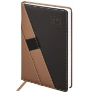 Ежедневник датированный 2026, А5, 138х213 мм, BRAUBERG «Swirl», под кожу, держатель для ручки, коричневый, 117480