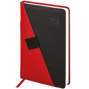 Ежедневник датированный 2026, А5, 138х213 мм, BRAUBERG «Swirl», под кожу, держатель для ручки, красный, 117481