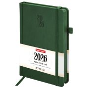 Ежедневник датированный 2026, А5, 138х213 мм, BRAUBERG «Plain», под кожу, резинка, держатель для ручки, темно-зеленый, 117507