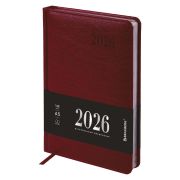 Ежедневник датированный 2026, А5, 138х213 мм, BRAUBERG «Impression», под кожу, бордовый, 117512