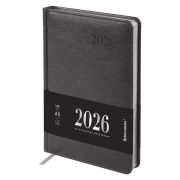 Ежедневник датированный 2026, А5, 138х213 мм, BRAUBERG «Impression», под кожу, серый, 117513