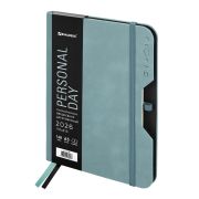Ежедневник датированный 2026, А5, 151х213 мм, BRAUBERG «Note», под кожу, держатель для ручки, серо-голубой, 117520