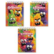 Блокнот МАЛЫЙ ФОРМАТ А7, 75х105 мм, 40 л., гребень, клетка, кросс-серия «МОНСТРИКИ», BRAUBERG, 116998