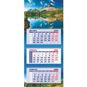 Календарь квартальный на 3-х спиралях 3-х блочный 2026 Серия Бизнес - «Горное озеро», Lamark