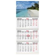 Календарь квартальный на 2026 г., 3 блока, 3 гребня, бегунок, мелованная бумага, BRAUBERG, «Лагуна», 116793