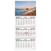 Календарь квартальный на 2026 г., 3 блока, 3 гребня, бегунок, мелованная бумага, BRAUBERG, «Морской пейзаж», 116807