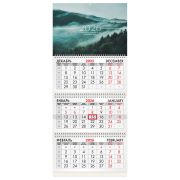 Календарь квартальный на 2026 г., 3 блока, 3 гребня, бегунок, мелованная бумага, BRAUBERG, «Туманный лес», 116808