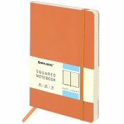Блокнот А5 (148x218 мм), BRAUBERG «Metropolis Ultra», под кожу, 80 л., резинка, клетка, оранжевый, 111019