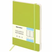 Блокнот А5 (148x218 мм), BRAUBERG «Metropolis Ultra», под кожу, 80 л., резинка, клетка, салатовый, 111020