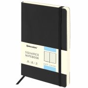 Блокнот А5 (148x218 мм), BRAUBERG «Metropolis Ultra», под кожу, 80 л., резинка, клетка, черный, 111021