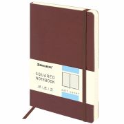 Блокнот А5 (148x218 мм), BRAUBERG «Metropolis Ultra», под кожу, 80 л., резинка, клетка, коричневый, 111023