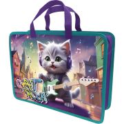 Папка-портфель Lamark «Кошачий рок», А4, 34х24,5х7 см, 1 отделение, на молнии, с ручками, печать по пластику с двух сторон