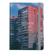 Скетчбук, белая бумага 80 г/м2, 145х203 мм, 80 л., резинка, твердый, BRAUBERG ART, «Многоэтажки», 116895