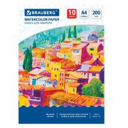 Бумага для акварели А4, 10 л., 200 г/м2, 210х297 мм, BRAUBERG, «Южный городок», 111070