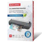 Пленки-заготовки для ламинирования А4, КОМПЛЕКТ 50 шт., 75 мкм, BRAUBERG, 533112