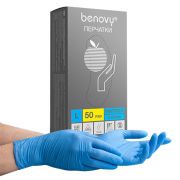 Перчатки нитриловые смотровые 50 пар (100 штук), размер 8-9, L (большой), голубые, BENOVY Nitrile Chlorinated, М