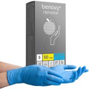 Перчатки нитриловые смотровые 50 пар (100 штук) размер 6-7, S (малый), голубые, BENOVY Nitrile Chlorinated, М