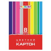 Картон цветной А4 2-сторонний МЕЛОВАННЫЙ, 8 листов, 8 цветов, в папке, HATBER, 195х280 мм, «Creative Set», 058405, 8Кц4_05934