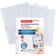 Папки-файлы перфорированные А4 BRAUBERG «PREMIUM», КОМПЛЕКТ 100 шт., гладкие, 40 мкм, 273007