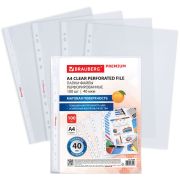 Папки-файлы перфорированные А4 BRAUBERG «PREMIUM», КОМПЛЕКТ 100 шт., матовые, 40 мкм, 273008