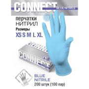 Перчатки нитриловые смотровые 100 пар (200 штук), размер 7-8, М (средний), голубые, CONNECT, CON-N2-INT-02