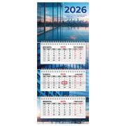 Календарь квартальный 2026 г., 3 блока, 3 гребня, бегунок, офсет, BRAUBERG EXTRA MINI, «Офис», 116782