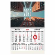 Календарь квартальный 2026 г., 1 блок, 1 гребень, магнитный курсор, мелованная бумага, BRAUBERG, «Мегаполис», 116918