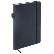 Блокнот А5 135x212 мм BRAUBERG «Edge», под кожу, резинка, держатель, 80 л., клетка, черный, 117145