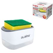 Диспенсер/дозатор для моющего средства, органайзер + губка, БЕЛЫЙ, 14,5х9х10 см, LAIMA HOME, 700041